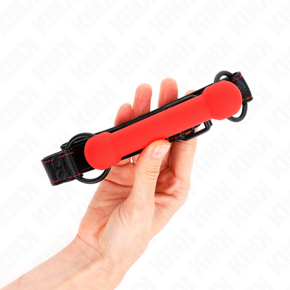 KINK - GAG EN OS AVEC SANGLE EN CUIRETTE ROUGE AJUSTABLE 41-57 CM KINK COLLAR & GAG