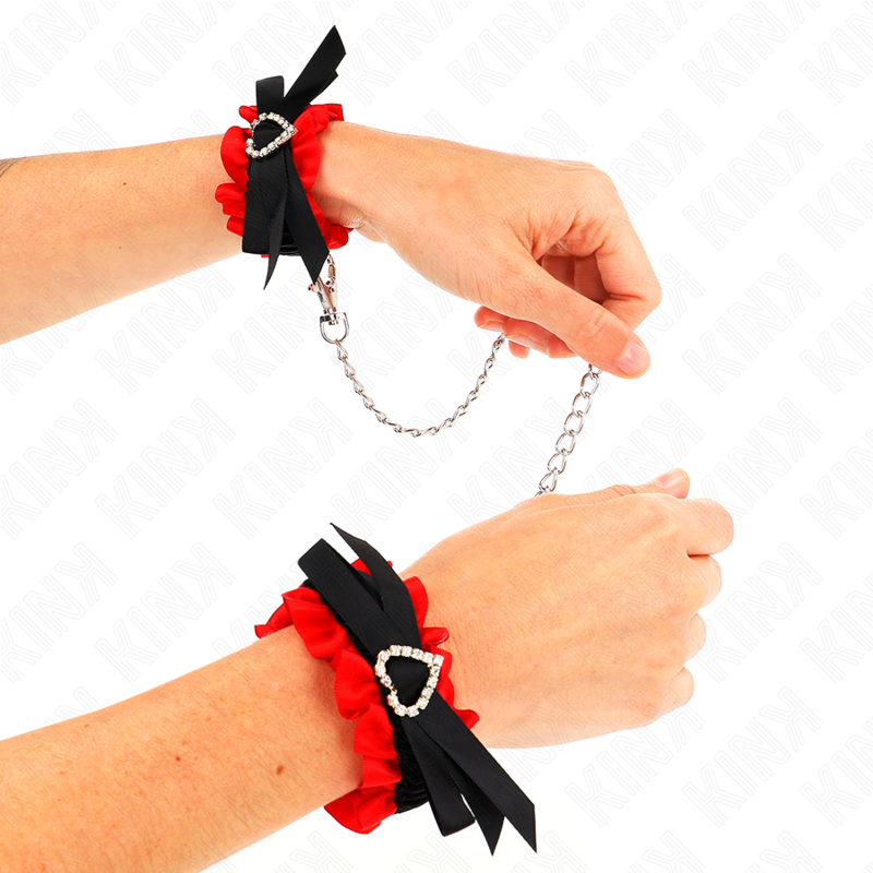 KINK - ATTENTES-POIGNETS ÉLASTIQUES EN DENTELLE DÉTAILS COEUR ROUGE RÉGLABLES 22-35 CM KINK WRIST RESTRAINT