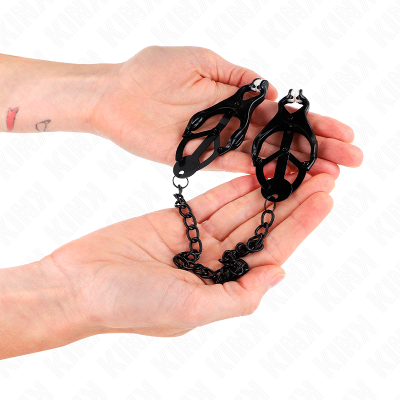 KINK - PINCES À METELLES TRÈFLE JAPONAIS AVEC CHAÎNE NOIR 30 CM KINK NIPPLE GRIP
