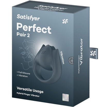 SATISFYER - PERFECT PAIR 2 MULTIVIBRATEUR 2 EN 1 ANNEAU PÉNIS ET STIMULATEUR DE DOIGTS GRIS SATISFYER PARTNER