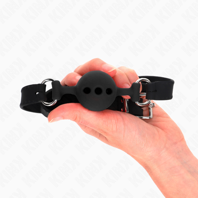 KINK - BÂILLON ENTIÈREMENT SILICONE 55 x 2 CM AVEC BOULE DE 4 CM TAILLE S NOIR AJUSTABLE 35-51 CM KINK COLLAR & GAG
