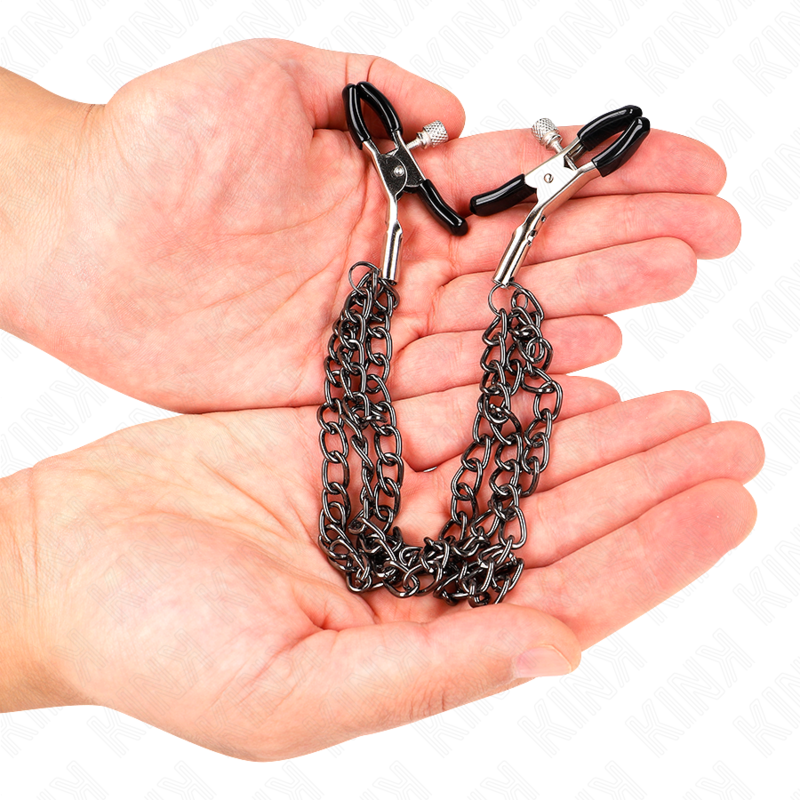 KINK - PINCES À METELIER AVEC 3 CHAÎNES NOIRES 20/23/28 CM KINK NIPPLE GRIP
