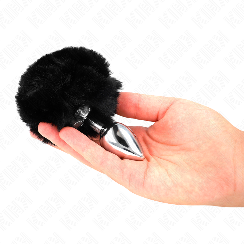 KINK - BOUCHON EN ACIER INOXYDABLE 7 x 3 CM AVEC QUEUE DE LAPIN EN FAUSSE FOURRURE NOIRE 8 CM KINK PLEASURE PLUGS