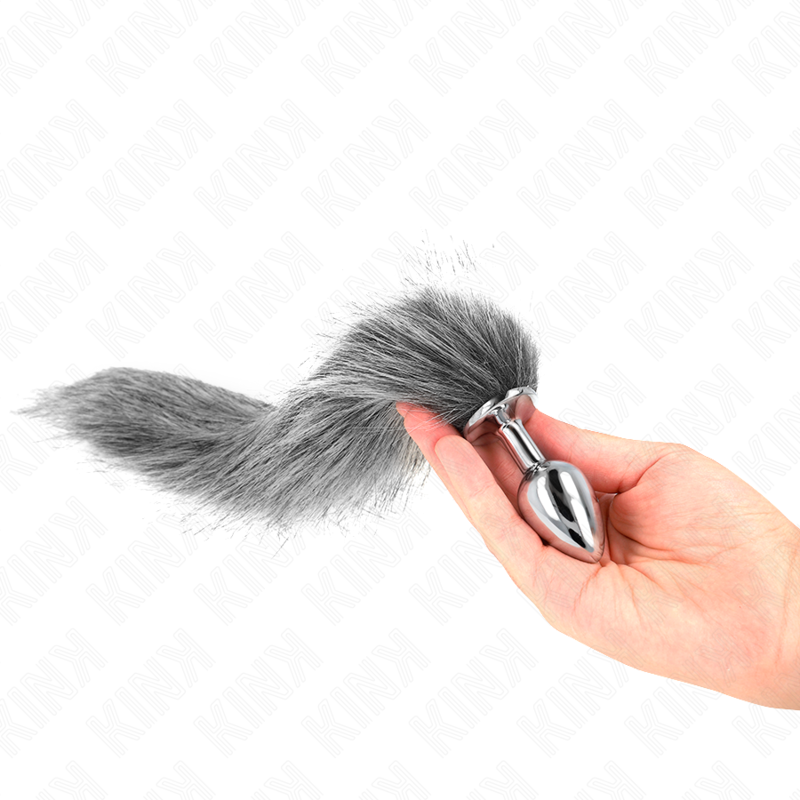 KINK - PLUG ANAL TAILLE S 7 X 3 CM AVEC QUEUE SYNTHÉTIQUE 40 CM GRIS KINK PLEASURE PLUGS
