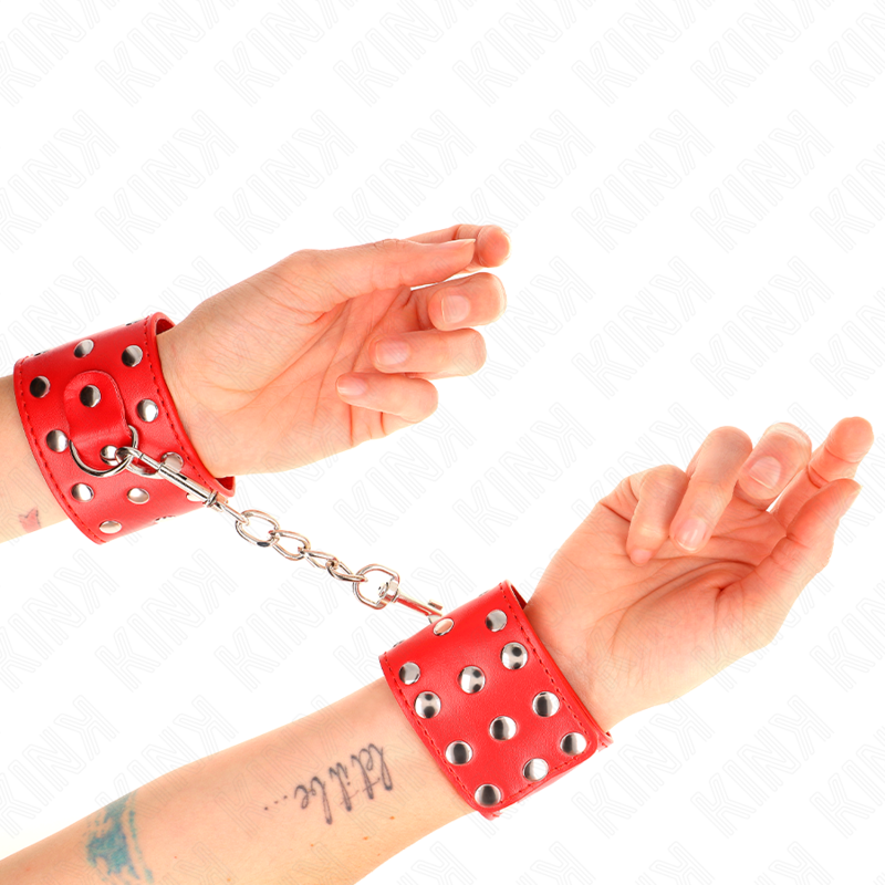 KINK - APPAREILS DE RETENUE POIGNETS AVEC FERMETURE PRESSION PLEINE DE RIVETS ROUGE AJUSTABLE 19-24 CM X 5,5 CM KINK WRIST RESTRAINT