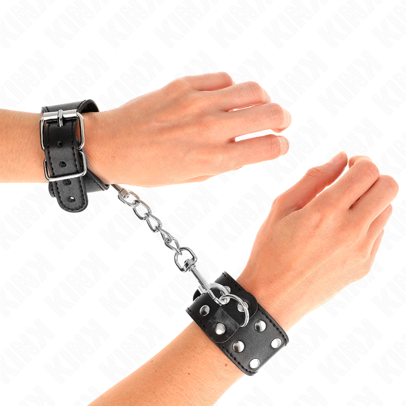 KINK - BRACELETS AVEC DOUBLE LIGNE DE CLOUS RÉGLABLES NOIR KINK WRIST RESTRAINT