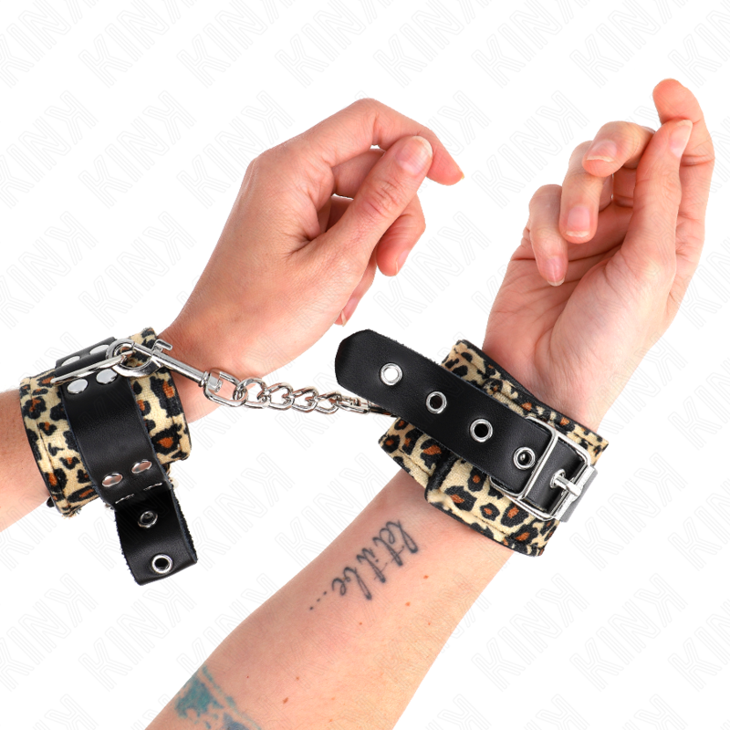 KINK - RETENUE-POIGNET EN CUIR VRAI LÉOPARD RÉGLABLE 18-29 CM X 5,5 CM KINK WRIST RESTRAINT