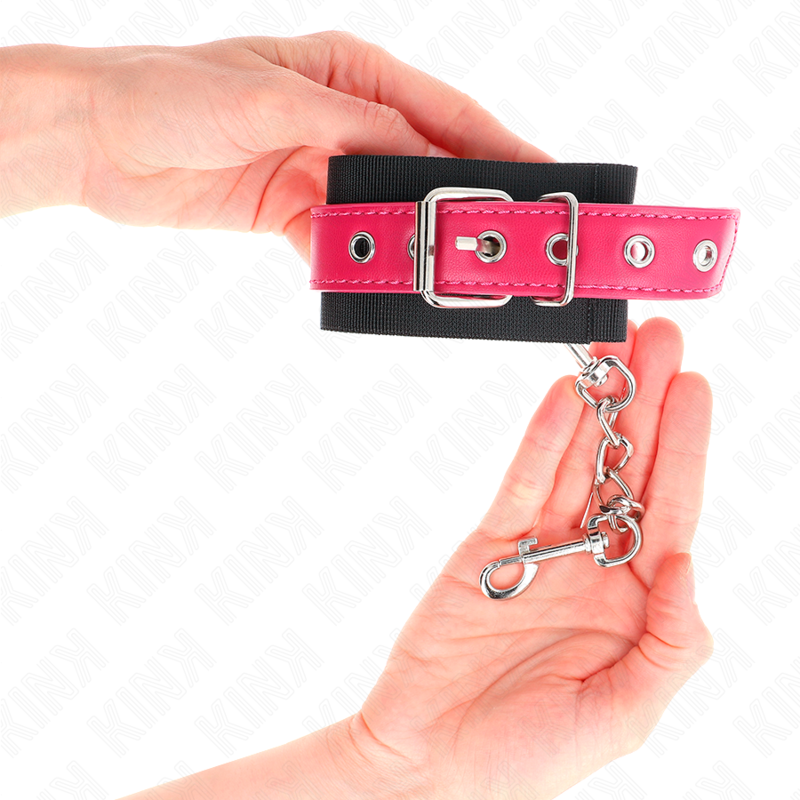 KINK - APPUI-POIGNETS EN NYLON NOIR AVEC CEINTURE EN CUIRETTE ROSE FRAMBOISE AJUSTABLE 19-29 CM X 5,1 CM KINK WRIST RESTRAINT