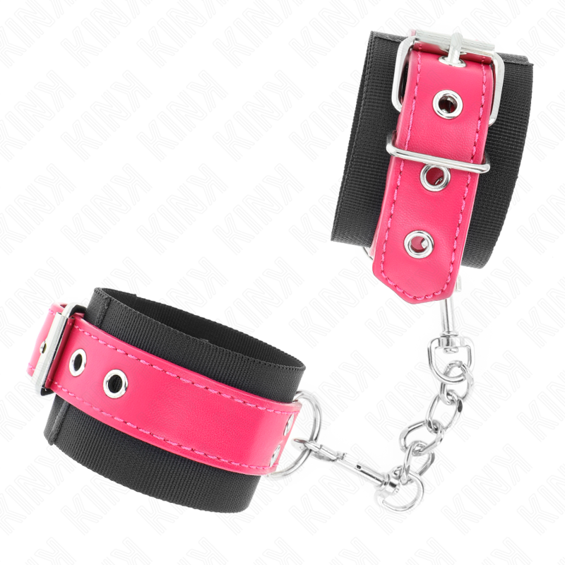 KINK - APPUI-POIGNETS EN NYLON NOIR AVEC CEINTURE EN CUIRETTE ROSE FRAMBOISE AJUSTABLE 19-29 CM X 5,1 CM KINK WRIST RESTRAINT