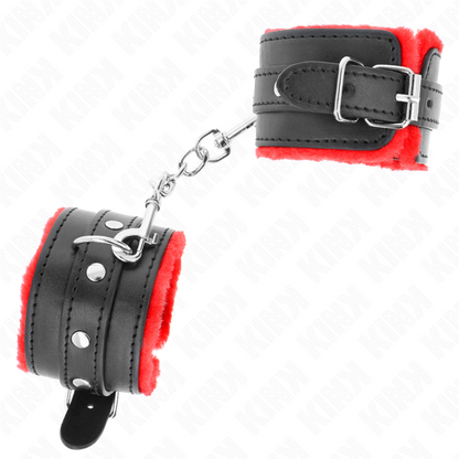KINK - APPUI-POIGNETS DOUBLÉS DE FOURRURE PREMIUM ROUGE AVEC CEINTURE NOIRE RÉGLABLE 17-29 CM X 6 CM KINK WRIST RESTRAINT
