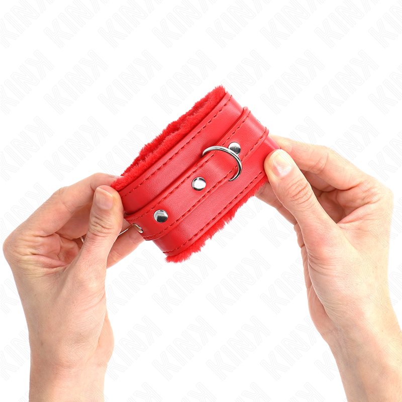 KINK - APPUI-POIGNETS DOUBLÉS DE FOURRURE PREMIUM ROUGE AVEC CEINTURE ROUGE RÉGLABLE 17-29 CM X 6 CM KINK WRIST RESTRAINT