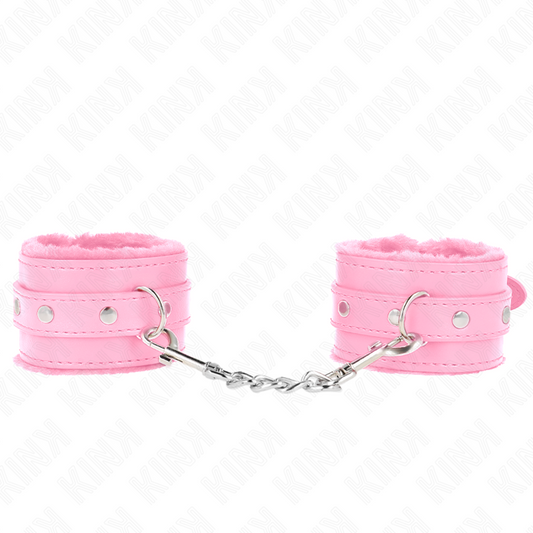 KINK - APPUI-POIGNETS DOUBLÉS DE FOURRURE PREMIUM ROSE AVEC CEINTURE ROSE RÉGLABLE 17-29 CM X 6 CM KINK WRIST RESTRAINT