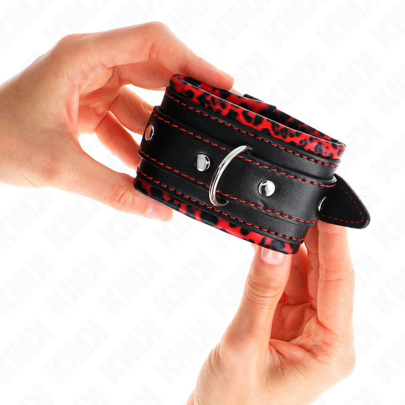 KINK - APPUI-POIGNETS DOUBLÉS DE FOURRURE ROUGE / NOIR RÉGLABLE 17-29 CM X 6 CM KINK WRIST RESTRAINT