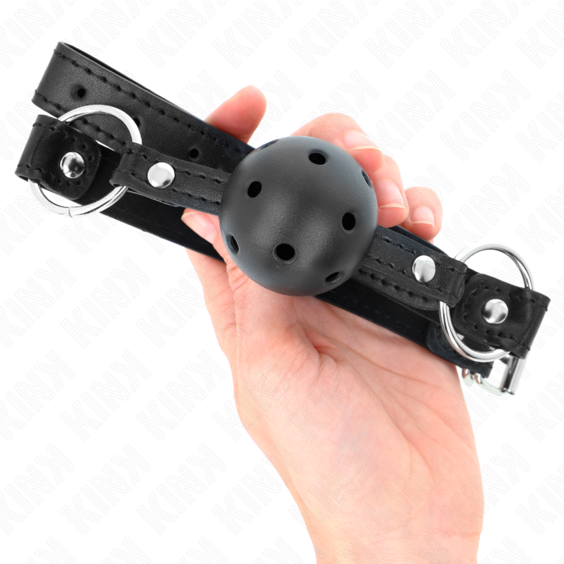 KINK - BOULE NOIRE CREUSE DURE 4,5 CM GAG MODÈLE 1 63,5 X 2 CM KINK COLLAR & GAG
