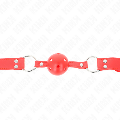 KINK - BÂILLON À BOULE DUR CREUX ROUGE COMPLET 62 x 2 CM KINK COLLAR & GAG