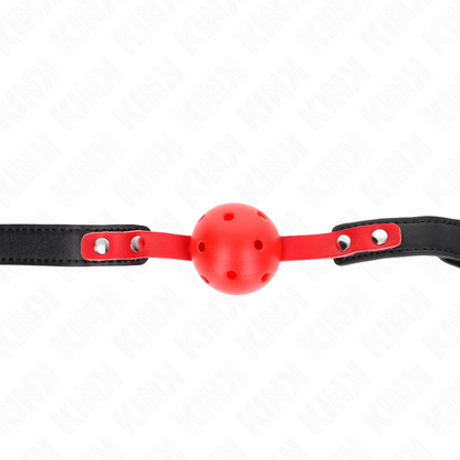 KINK - BALLE DURE CREUSE ROUGE 4 CM GAG BRACELET NOIR 60 x 2 CM AJUSTABLE 37-52 CM KINK COLLAR & GAG