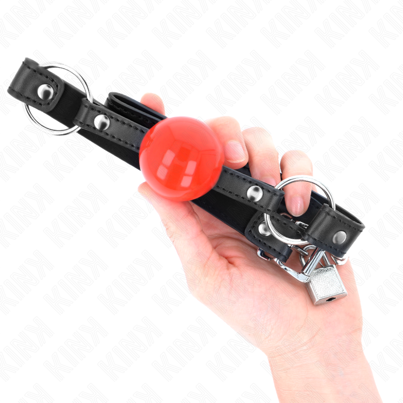 KINK - BÂILLON BALLE 4 CM AVEC SERRURE BOULE ROUGE BRACELET NOIR 60 x 2 CM KINK COLLAR & GAG