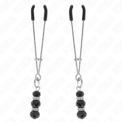 KINK - PINCES À TETON FINES OR AVEC 3 BILLES DE VERRE NOIR 7 CM KINK NIPPLE GRIP