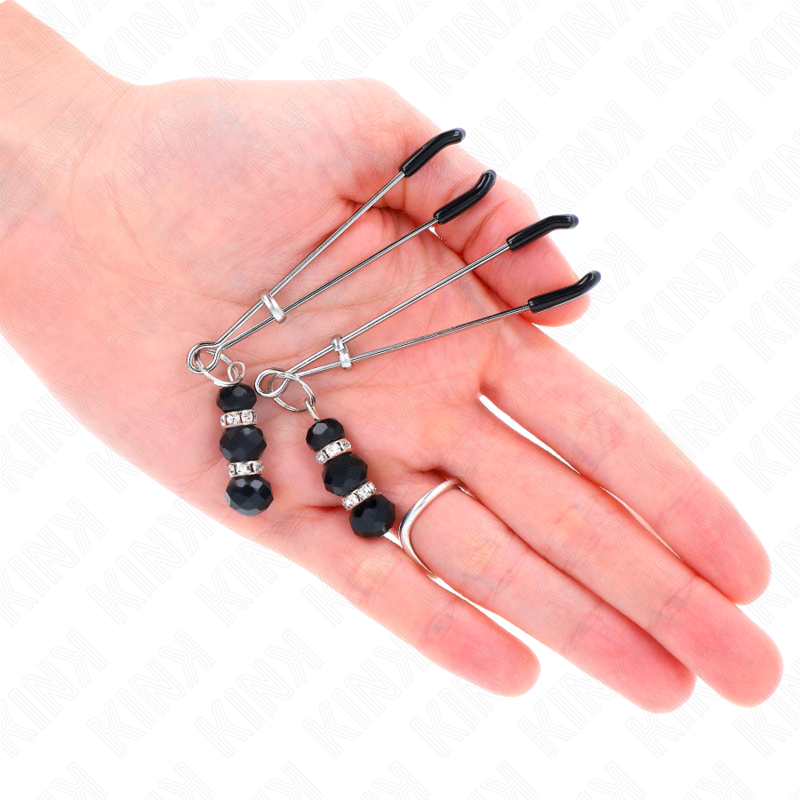 KINK - PINCES À TETON FINES OR AVEC 3 BILLES DE VERRE NOIR 7 CM KINK NIPPLE GRIP