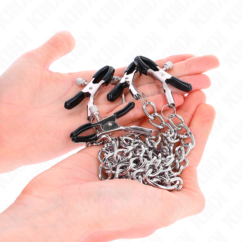 KINK - 4 PINCES À METON CHAÎNE 32 CM AVEC PETITES CHAÎNES 14 CM KINK NIPPLE GRIP