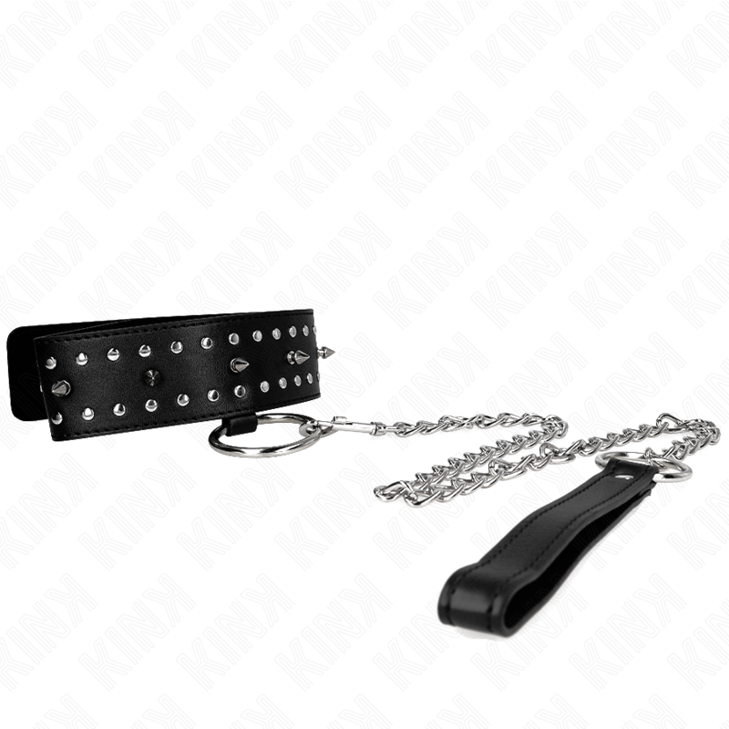 KINK - COLLIER AVEC LAISSE 65 CM AVEC CLOUS ARGENTÉS MODÈLE 1 AJUSTABLE 36-43 CM X 5 CM KINK COLLAR & GAG