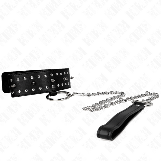 KINK - COLLIER AVEC LAISSE 65 CM AVEC CLOUS ARGENTÉS MODÈLE 1 AJUSTABLE 36-43 CM X 5 CM KINK COLLAR & GAG