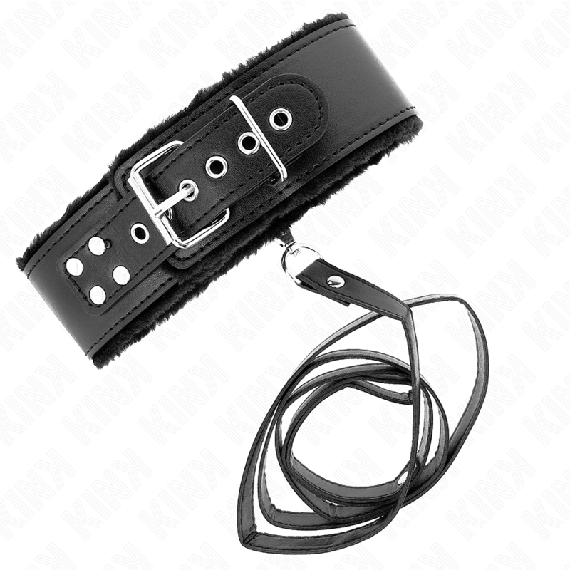 KINK - COLLIER AVEC LAISSE 116 CM AVEC CLOUS ARGENTÉS MODÈLE 4 NOIR AJUSTABLE 40-48 CM X 6 CM KINK COLLAR & GAG