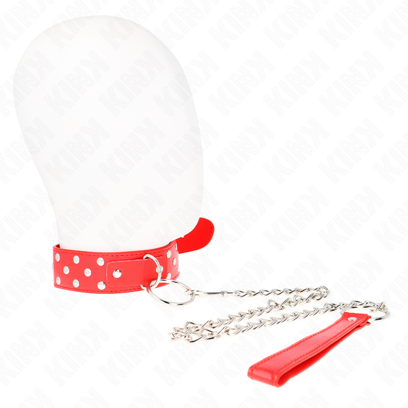 KINK - COLLIER RIVET ANNEAU AVEC CEINTURE 65 CM ROUGE AJUSTABLE 36-50 CM X 3,8 CM KINK COLLAR & GAG