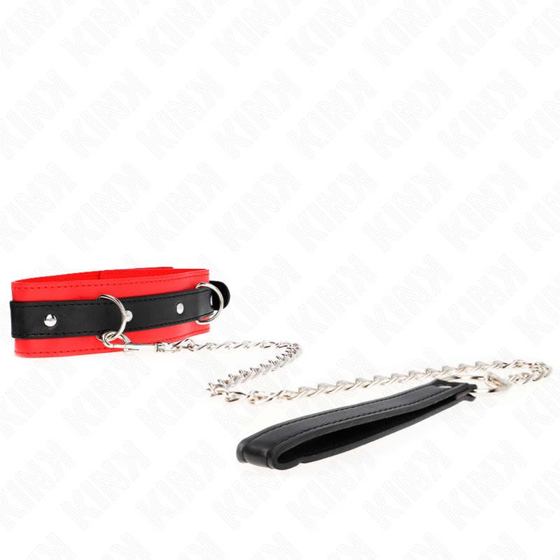 KINK - COLLIER MODÈLE BASIC AVEC LAISSE 65 CM MODÈLE 3 ROUGE 53 X 5 CM KINK COLLAR & GAG
