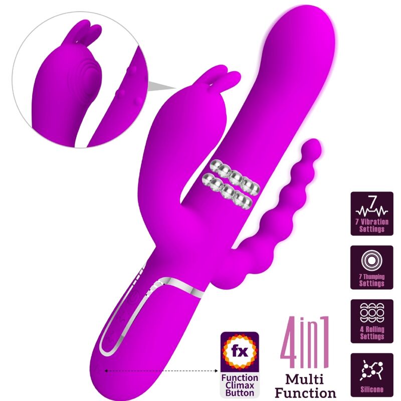 PRETTY LOVE - CAMMY TRIPLE VIBRATEUR MULTIFONCTION 4 EN 1 ROSE PRETTY LOVE FLIRTATION