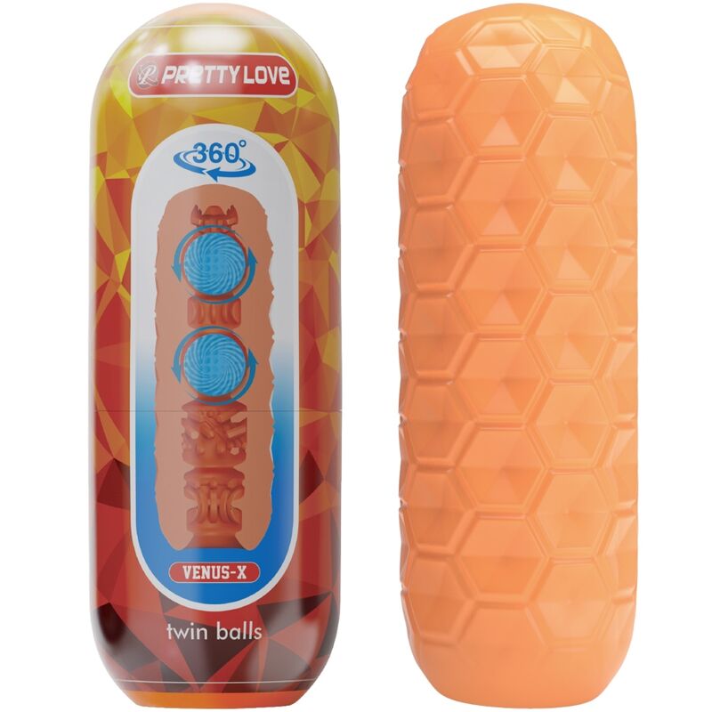 PRETTY LOVE - MASTURBATEUR POUR HOMME À DEUX BOULES ORANGE PRETTY LOVE FLIRTATION
