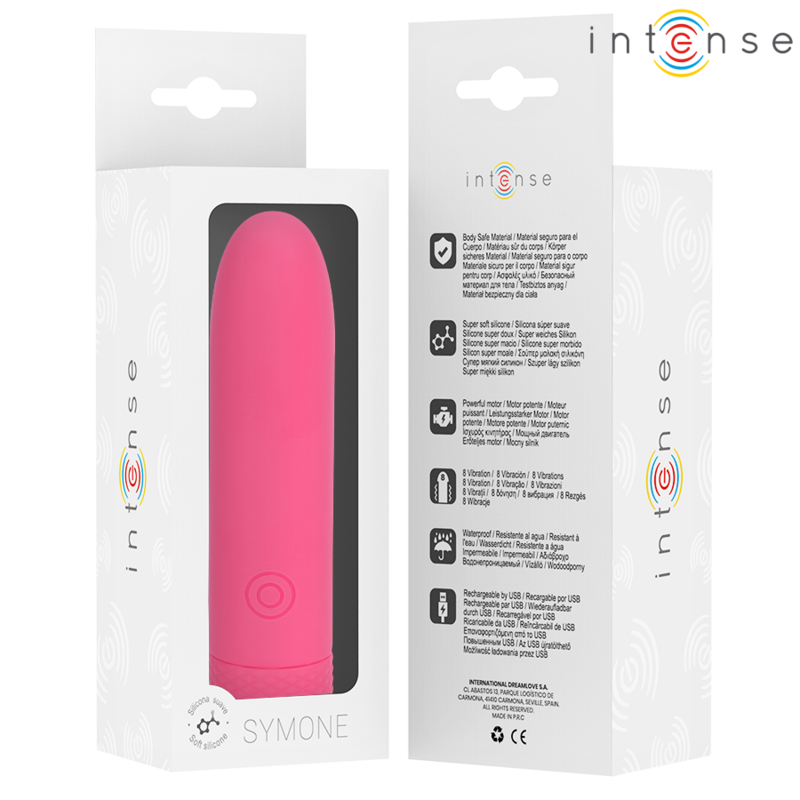 INTENSE - SYMONE BULLET VIBRANT RECHARGEABLE USB 8 VIBRATIONS ROSE 10 X 2,2 CM INTENSE FUN TOYS