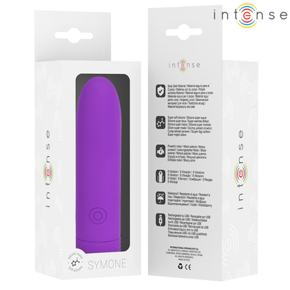 INTENSE - SYMONE BULLET VIBRANT RECHARGEABLE USB 8 VIBRATIONS VIOLET 10 X 2,2 CM INTENSE FUN TOYS