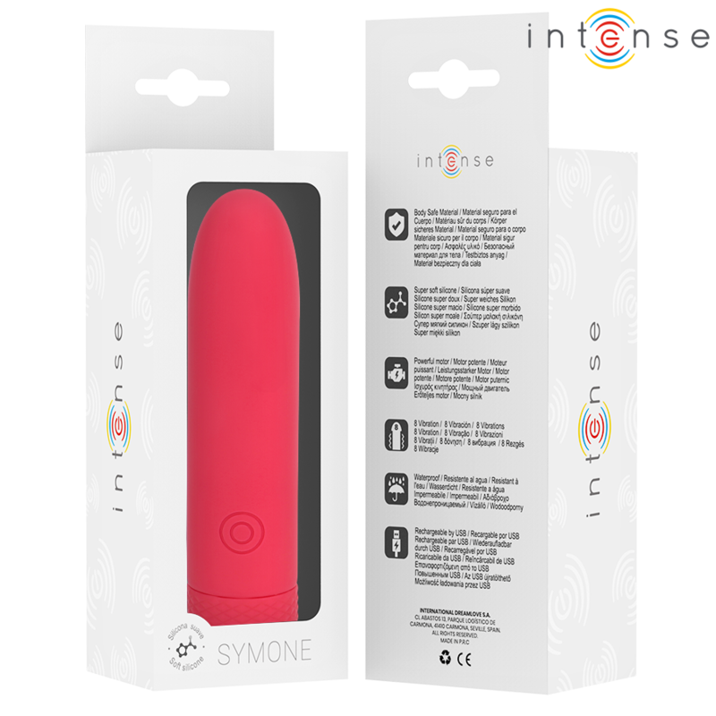 INTENSE - SYMONE BULLET VIBRANT RECHARGEABLE USB 8 VIBRATIONS ROUGE 10 X 2,2 CM INTENSE FUN TOYS