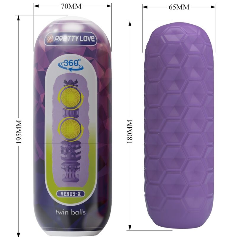 PRETTY LOVE - MASTURBATEUR POUR HOMME À DEUX BOULES VIOLET PRETTY LOVE