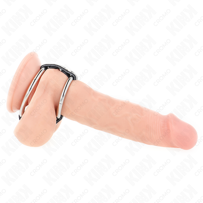 KINK - DOUBLE ANNEAU PÉNIS EN MÉTAL DE 3,8 CM À 5 CM CONNECTÉ AU CUIR KINK RING POWER