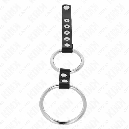 KINK - DOUBLE ANNEAU PÉNIS EN MÉTAL DE 3,8 CM À 5 CM CONNECTÉ AU CUIR KINK RING POWER