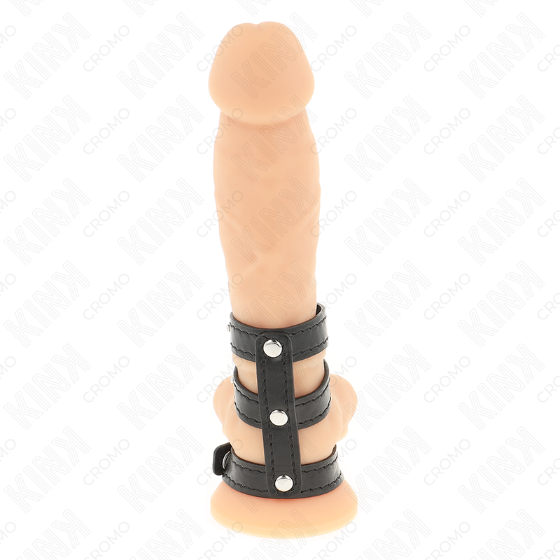 KINK - ANNEAU PÉNIS EN CUIR TRIPLE AVEC FERMETURE À PRESSION KINK RING POWER