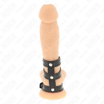 KINK - ANNEAU PÉNIS EN CUIR TRIPLE AVEC FERMETURE À PRESSION KINK RING POWER