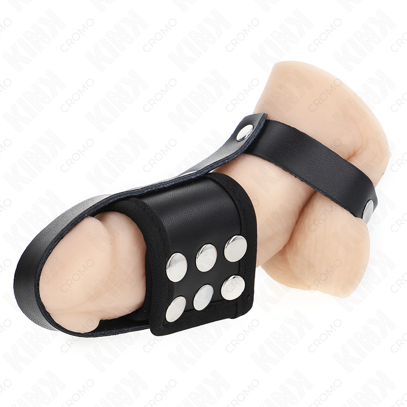 KINK - ANNEAU DE CAGE À PÉNIS EN CUIR AVEC SANGLE RÉGLABLE DE SÉPARATION DES BALLES REVÊTUEUSE KINK RING POWER
