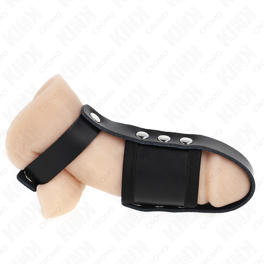 KINK - ANNEAU DE CAGE À PÉNIS EN CUIR AVEC SANGLE RÉGLABLE DE SÉPARATION DES BALLES REVÊTUEUSE KINK RING POWER