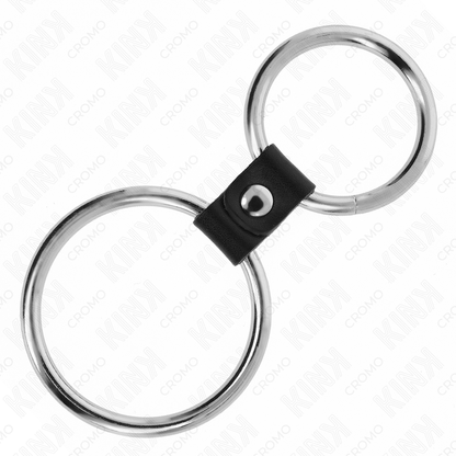 KINK - DOUBLE ANNEAU PÉNIS EN MÉTAL DE 3,7 CM À 5 CM RELIE PAR SANGLE EN CUIR MODÈLE 1 KINK RING POWER