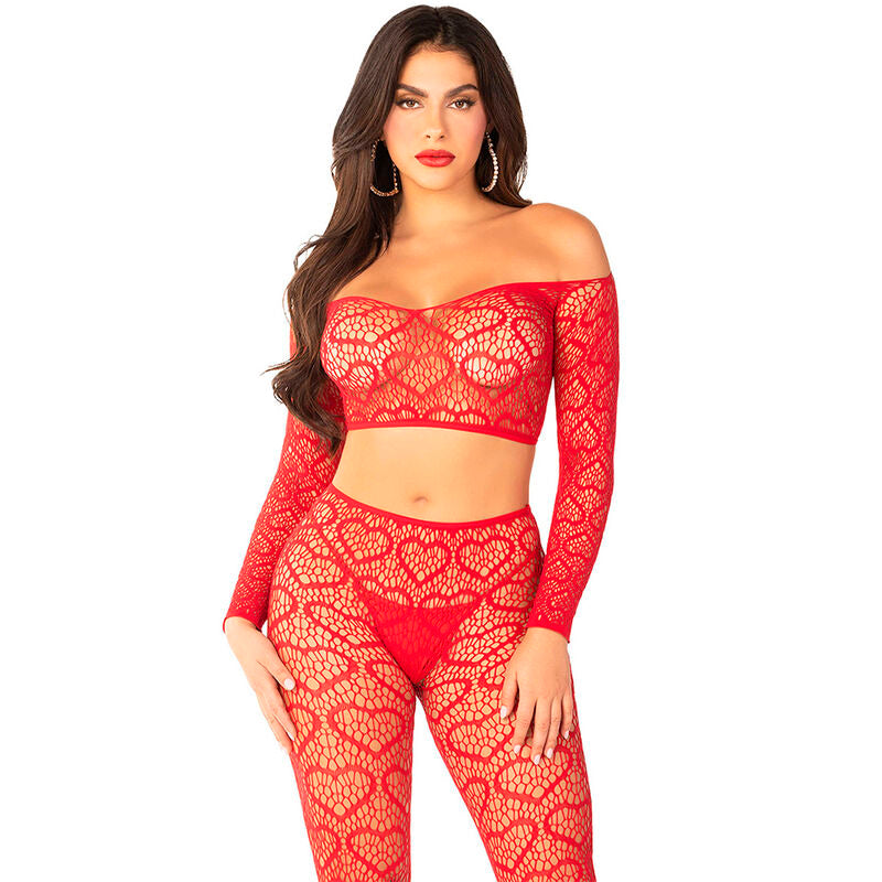 LEG AVENUE - CROP TOP + BAS ROUGE TAILLE UNIQUE LEG AVENUE BODYSTOCKINGS
