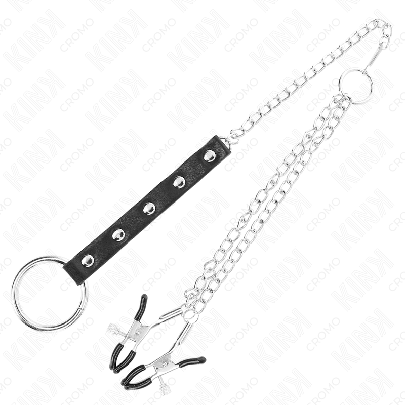 KINK - ANNEAU PÉNIS EN MÉTAL AVEC CHAÎNE ET PINCES À MAMELON RÉGLABLES KINK RING POWER