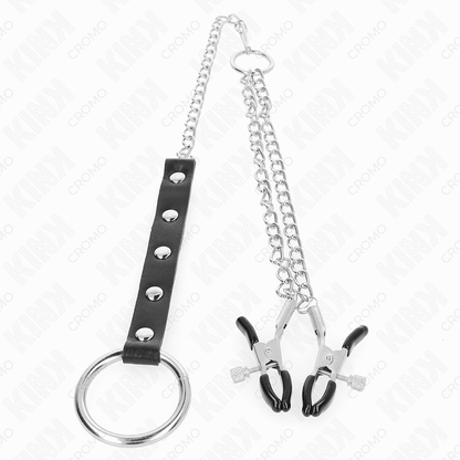 KINK - ANNEAU PÉNIS EN MÉTAL AVEC CHAÎNE ET PINCES À MAMELON RÉGLABLES KINK RING POWER