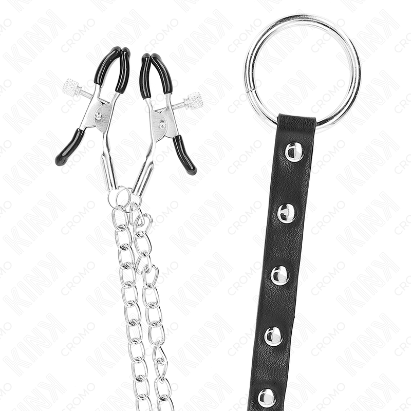 KINK - ANNEAU PÉNIS EN MÉTAL AVEC CHAÎNE ET PINCES À MAMELON RÉGLABLES KINK RING POWER