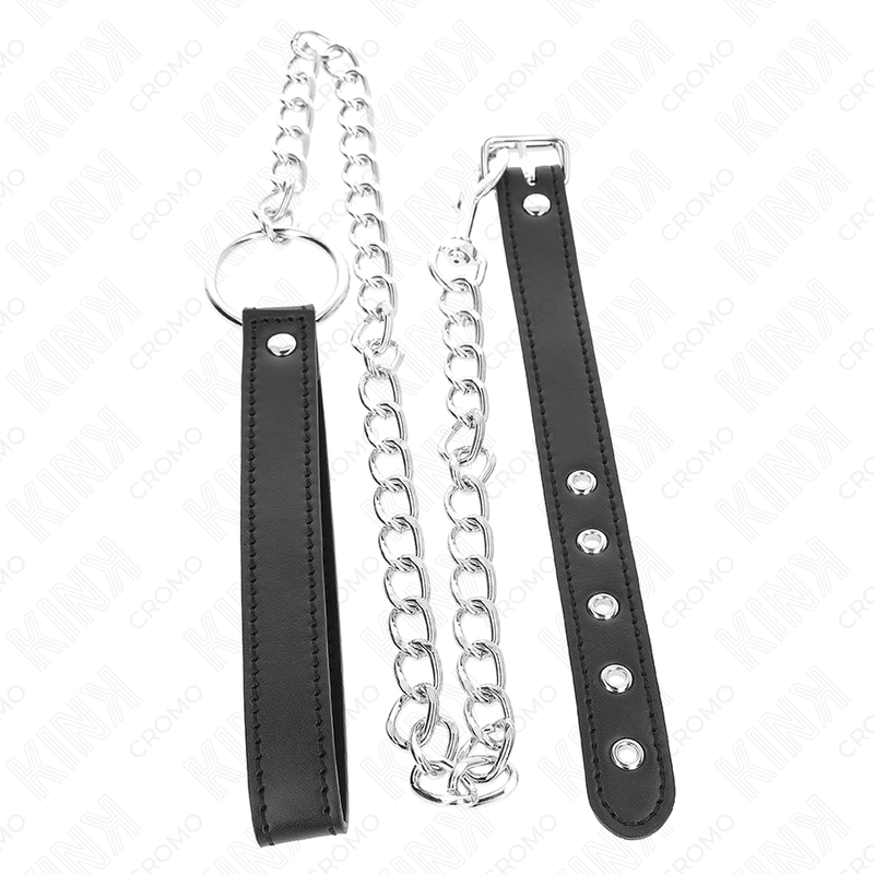 KINK - ANNEAU PÉNIS EN CUIR 21,5 X 2 CM AVEC CHAÎNE EN MÉTAL DE 60 CM ET SANGLE EN CUIR KINK RING POWER