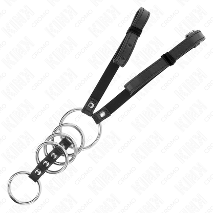 KINK - 5 ANNEAUX PÉNIS 3,8 CM À 5 CM MÉTAL AVEC CEINTURE CUIR 112 CM KINK RING POWER