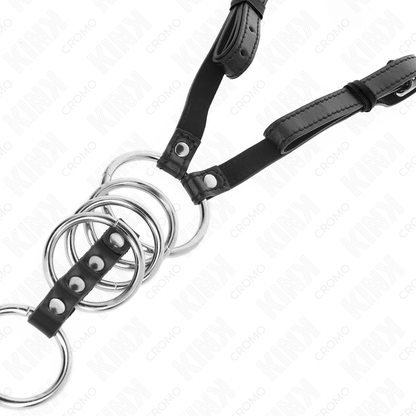 KINK - 5 ANNEAUX PÉNIS 3,8 CM À 5 CM MÉTAL AVEC CEINTURE CUIR 112 CM KINK RING POWER