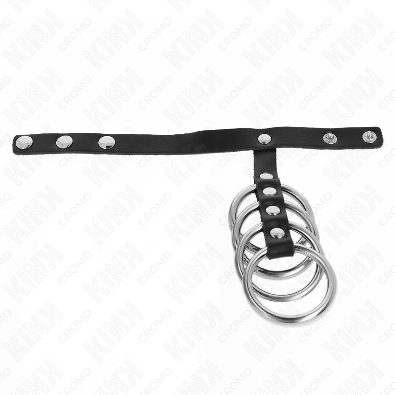 KINK - 4 ANNEAUX PÉNIS EN MÉTAL 3,8 CM CONNECTÉS AVEC SANGLE EN CUIR 22 X 1,5 CM ET FERMETURE À PRESSION KINK RING POWER